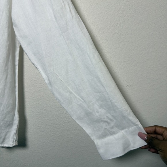 Tahari Women 100% Linen Button Down Shirt XL White Lagenlook Coastal Nautical - Picture 4 of 8